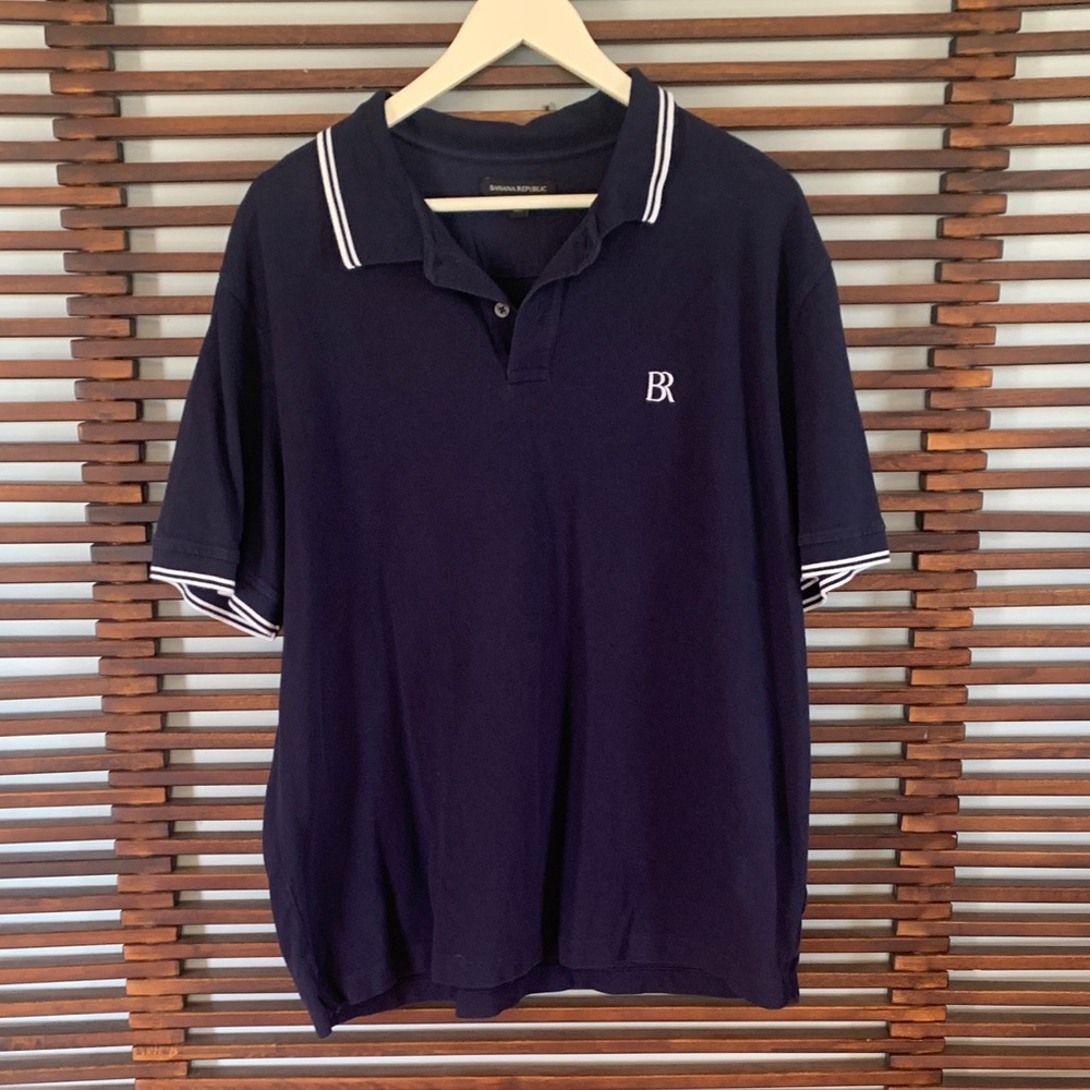 Banana Republic Navy Polo with White Stripe Trim